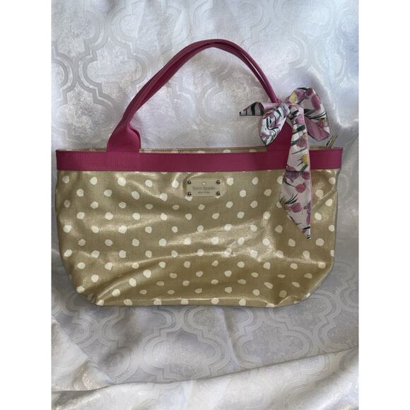 kate spade new york Handbags - Kate Spade Gold Polka Dot Tote with Pink Accents